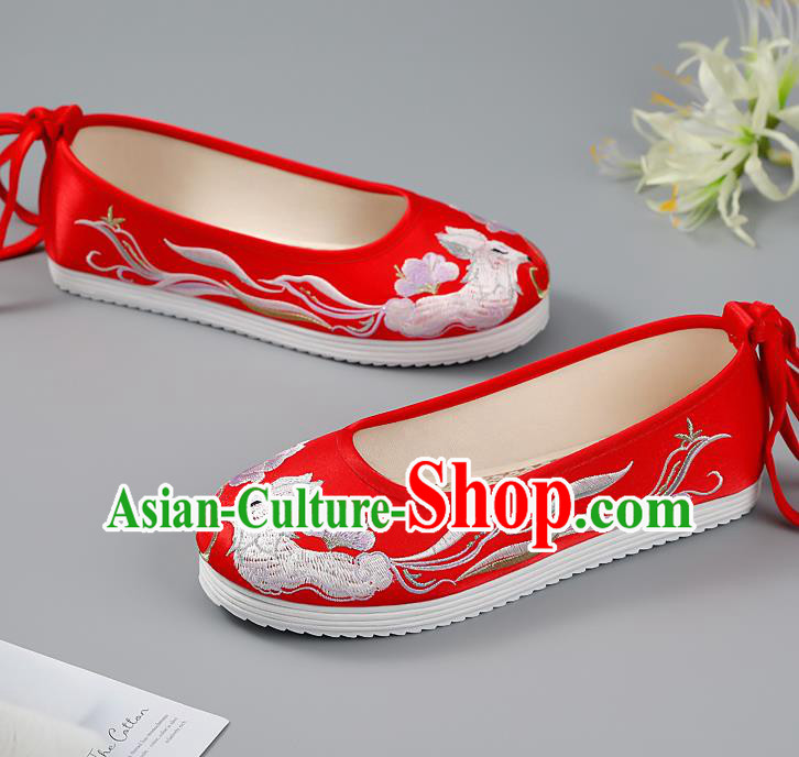 China Red Embroidered Shoes Princess Shoes Traditional Hanfu Shoes Handmade Cloth Shoes Ancient Wedding Shoes