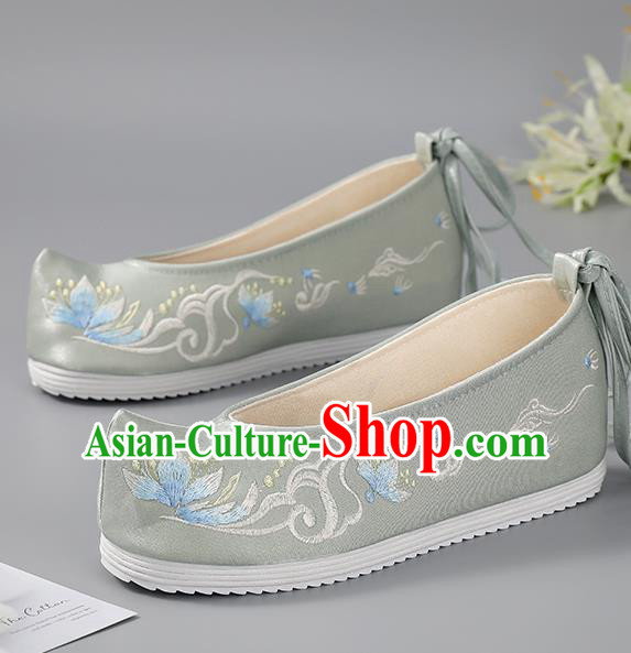 China Traditional Grey Embroidered Shoes Hanfu Shoes Handmade Cloth Shoes Ancient Princess Shoes Women Shoes