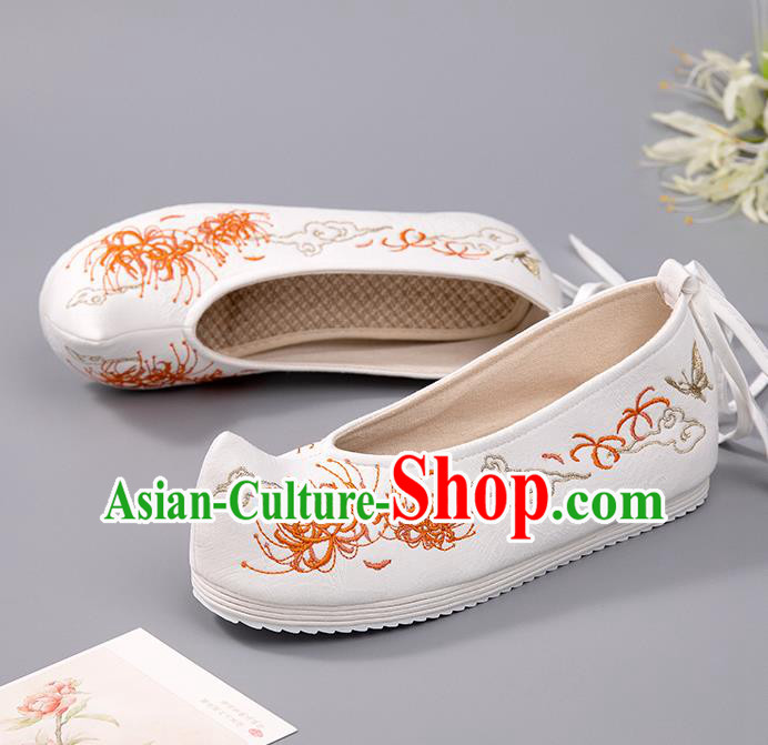 China Embroidered Manjusaka Shoes Hanfu Shoes Ancient Princess Shoes Handmade White Cloth Shoes