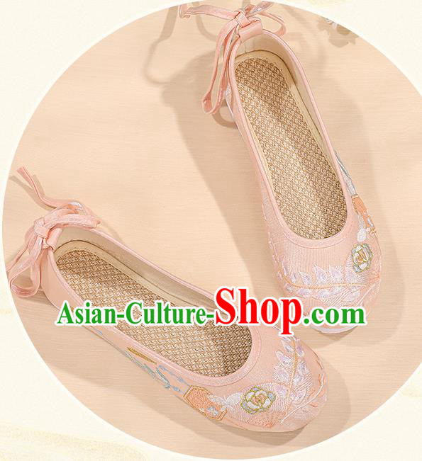 China Hanfu Shoes Traditional Cloth Shoes Pink Embroidered Shoes Handmade Princess Shoes