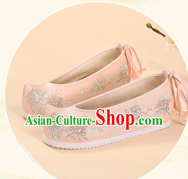 China Princess Pink Shoes Traditional Cloth Shoes Hanfu Shoes Handmade Embroidered Shoes Ming Dynasty Shoes