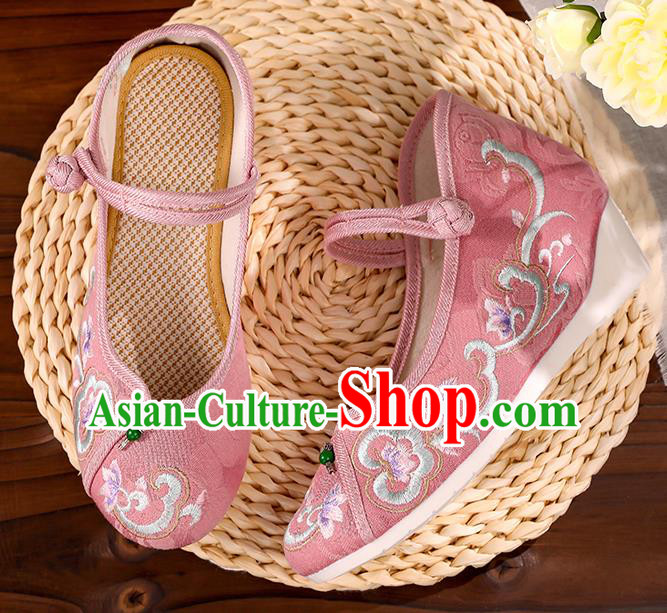 Handmade China Embroidered Pink Shoes Hanfu Shoes Traditional Cloth Shoes National Shoes