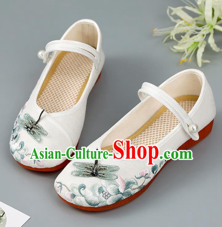 China Embroidered Dragonfly Shoes Traditional Cloth Shoes Hanfu Handmade Shoes Female Shoes