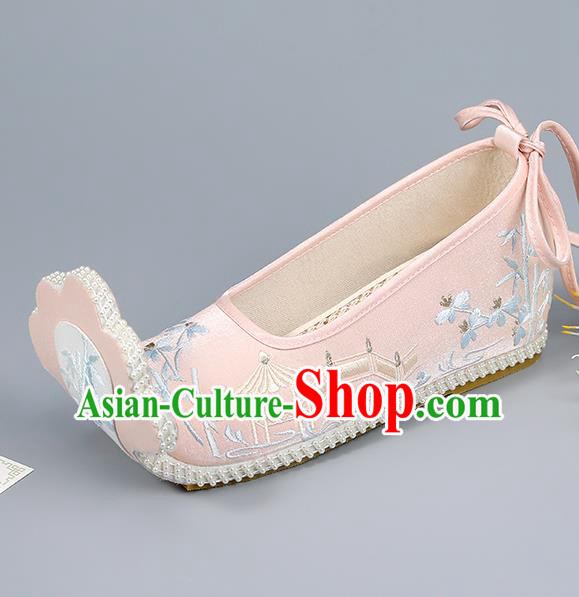 Pink Embroidered Shoes China Ming Dynasty Young Lady Shoes Traditional Hanfu Shoes Princess Shoes