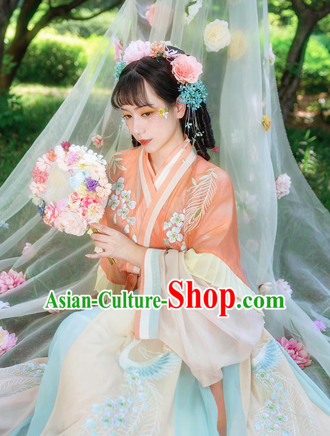 Traditional China Jin Dynasty Palace Princess Hanfu Clothing Ancient Patrician Lady Apparels Costumes Top Blouse and Skirt Full Set