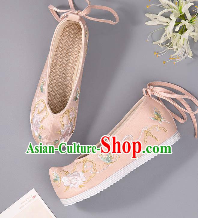 China Hanfu Shoes Pink Embroidered Shoes Handmade Ming Dynasty Princess Shoes Traditional National Shoes