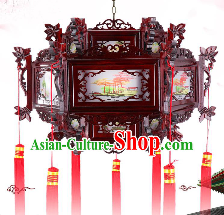 Chinese Hanging Lamp Classical Lotus Lanterns Handmade Wood Lantern Traditional New Year Glass Palace Lantern