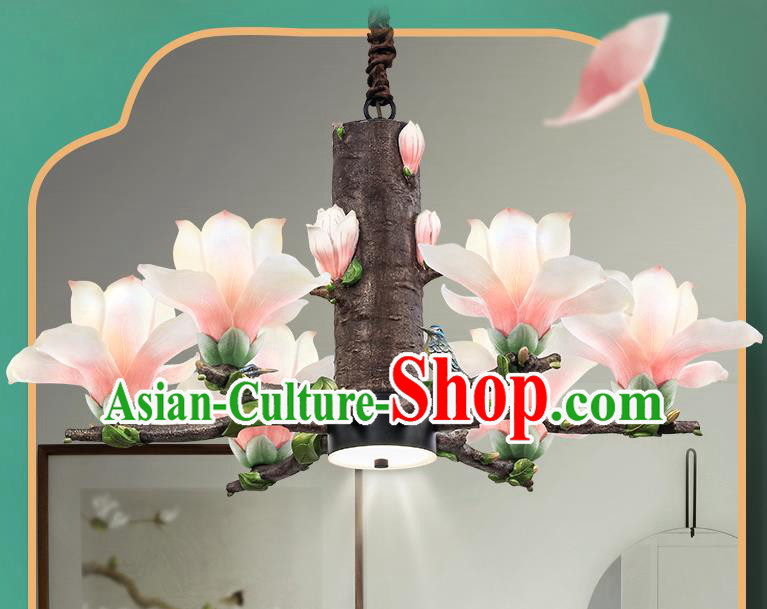 Traditional Chinese Yulan Magnolia Ceiling Lamp Handmade Living Room Lantern Iron Art Six Pieces Light Lamp Classical Lanterns