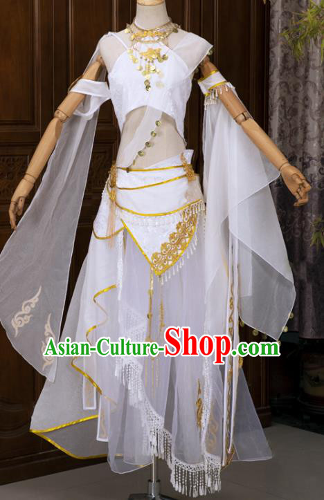 Chinese Cosplay Fairy White Hanfu Dress Ancient Female Swordsman Top and Skirt Complete Set