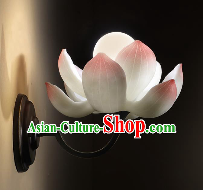 Chinese Handmade Wall Lamp Classical Lanterns Traditional Pink Lotus Lantern Iron Art Bedside Lamp