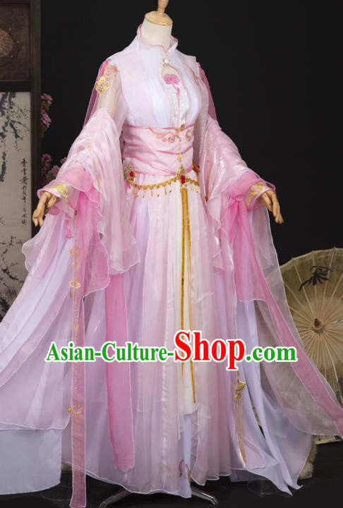 Chinese Cosplay Female Swordsman Costumes Ancient Fairy Princess Pink Hanfu Dress for Women