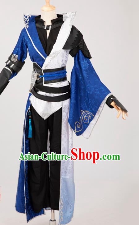 Cosplay Chinese Ming Dynasty Swordsman Costumes Ancient Knight Blue Clothing