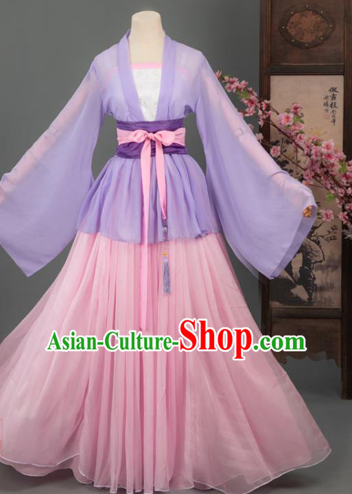 Chinese Cosplay Taoist Nun Costumes Ancient Swordswoman Jiang Yanli Hanfu Apparels