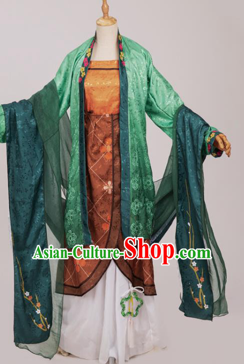 Chinese Cosplay Poetess Li Qingzhao Costumes Ancient Noble Woman Hanfu Dress Green Beizi Top and Skirt