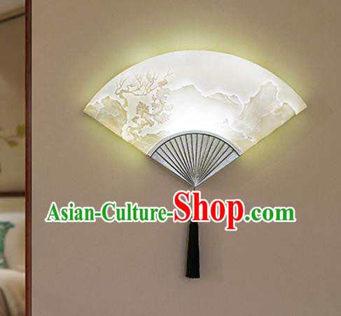 Chinese Traditional Palace Fan Wall Lamp Handmade Classical Lanterns Resin Lantern