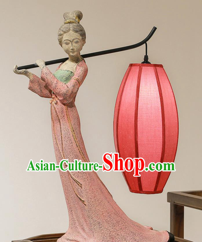 China Handmade Palace Lady Table Lamp Traditional Limestone Home Decorations Spring Festival Beauty Desk Lantern