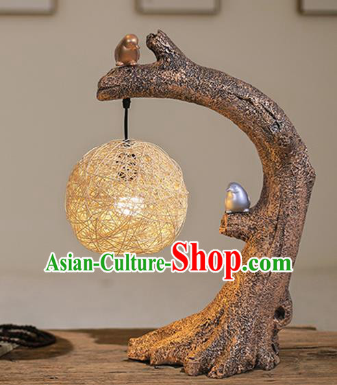 China Spring Festival Bird Desk Lantern Handmade Table Lamp Rattan Light Traditional Home Decorations