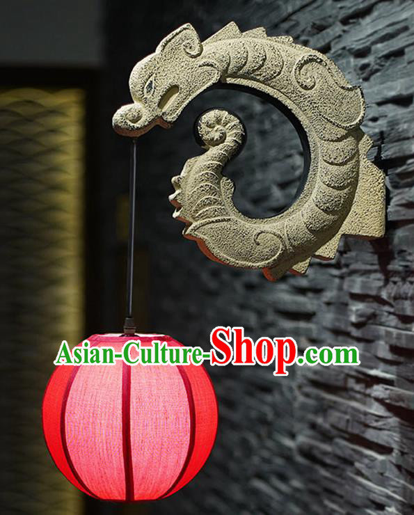 China Stone Carving Dragon Corridor Lantern Wall Lamp Traditional Home Decorations Handmade Red Cloth Lanterns