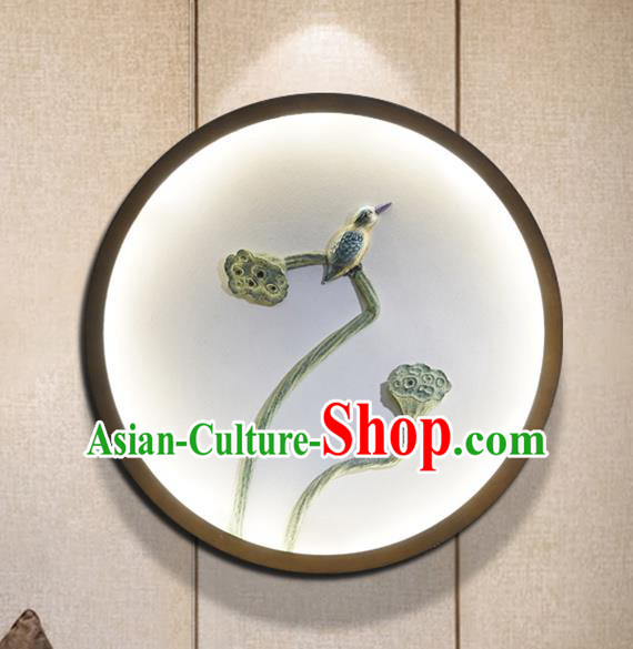 China Traditional Home Lotus Decoration Painting Light Handmade Corridor Lamp Iron Art Wall Lantern