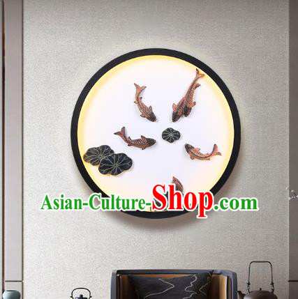 China Handmade Corridor Lamp Iron Art Wall Lantern Traditional Home Fishes Decoration Painting Light