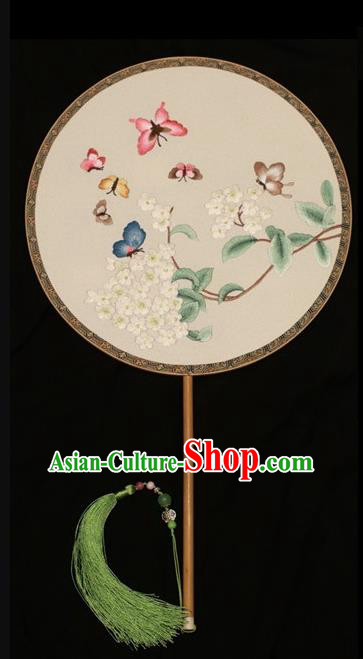 Chinese Traditional White Silk Fan Dance Embroidered Fans Suzhou Embroidery Palace Fan Double Sides Round Fan