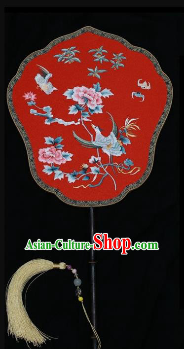 Chinese Double Sides Fan Traditional Silk Fan Dance Embroidered Fans Suzhou Embroidery Phoenix Peony Palace Fan