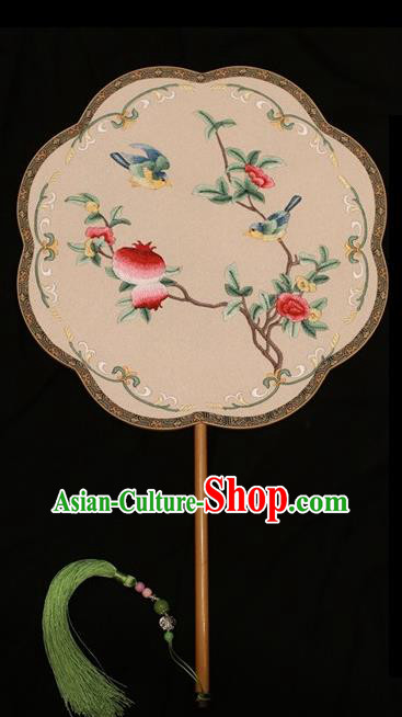 Chinese Traditional Bride Double Sides Fan Silk Fan Embroidered Fans Suzhou Embroidery Pomegranate Palace Fan