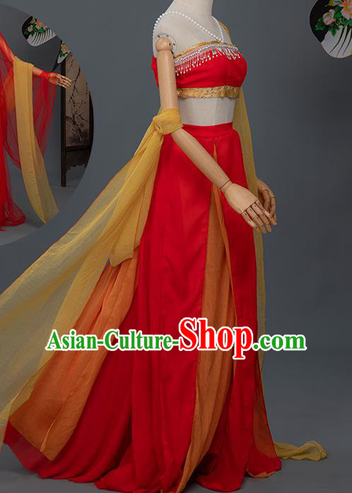 Chinese Tang Dynasty Court Dance Costumes Ancient Flying Fairy Red Hanfu Dress Apparels