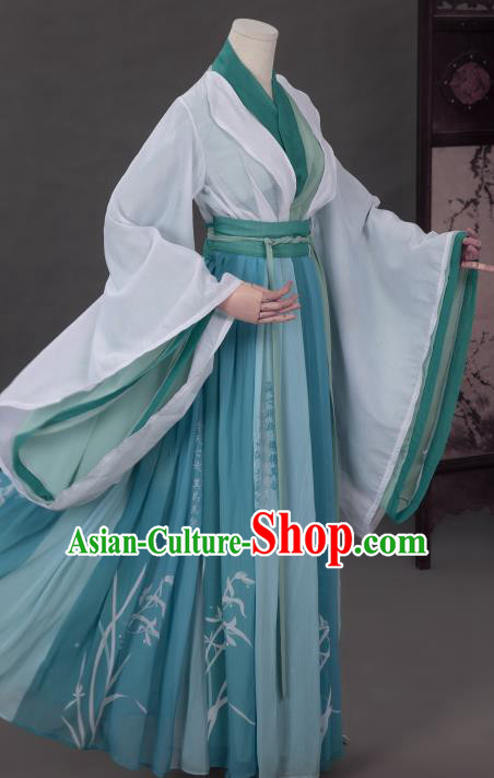 Cosplay Chinese Jin Dynasty Noble Childe Costumes Ancient Scholar Green Chiffon Clothing