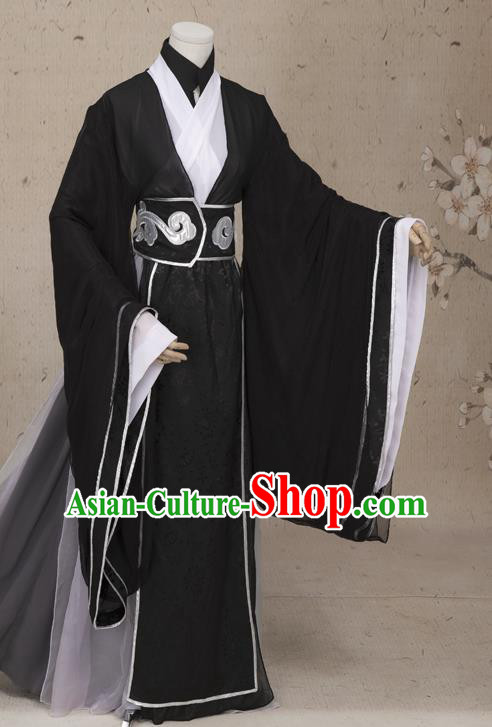 Chinese Ming Dynasty Prince Costumes Ancient Cosplay Swordsman Black Clothing