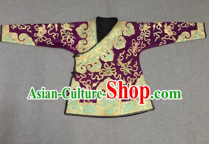 Chinese Court Embroidered Apparels Upper Outer Garment National Costume Tang Suit Purple Silk Jacket