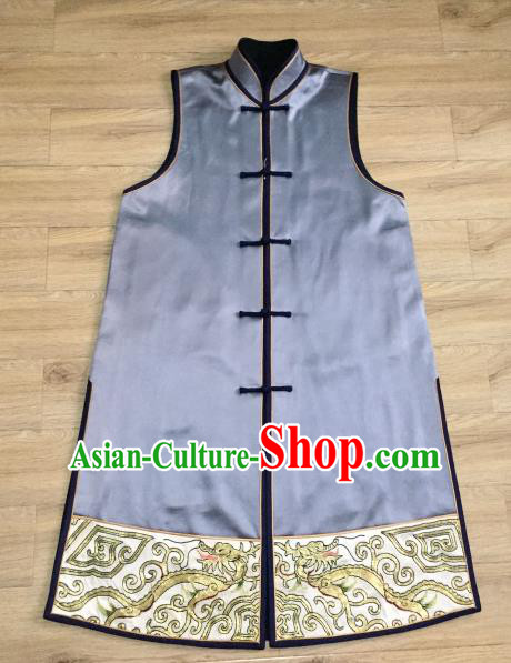 China Embroidered Kylin Lilac Silk Long Vest Women National Clothing Cheongsam Waistcoat