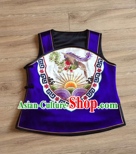 China Embroidered Phoenix Royalblue Silk Vest Women Cheongsam Waistcoat National Clothing