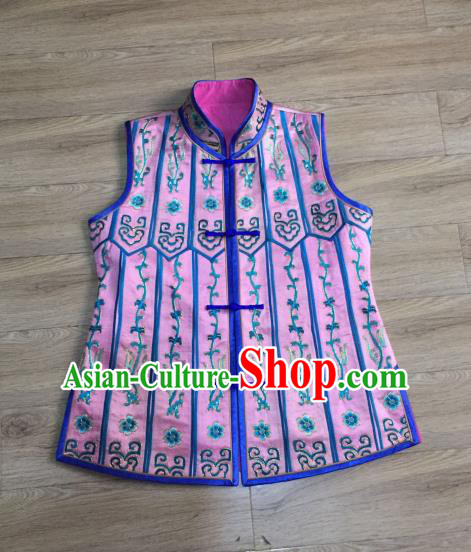 China Embroidered Flowers Pink Silk Vest National Clothing Women Cheongsam Waistcoat