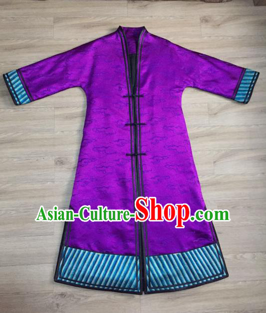 Chinese Purple Silk Coat Tang Suit Upper Outer Garment Apparels National Costume Dust Coat