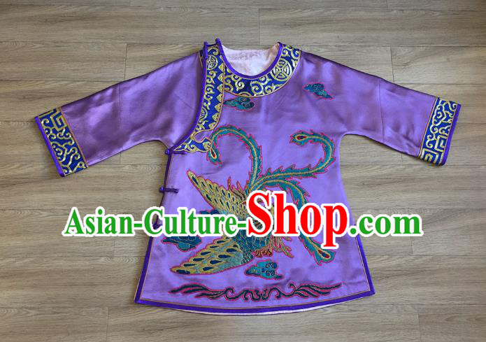 Chinese Court Embroidered Phoenix Purple Brocade Jacket Apparels Upper Outer Garment National Tang Suit Costume