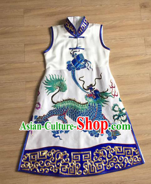 China Embroidery Kylin White Silk Vest National Clothing Women Cheongsam Waistcoat