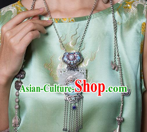 China National Jade Accessories Cheongsam Tassel Necklace Women Blueing Silver Necklet