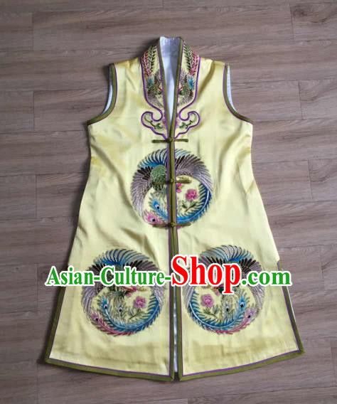 China Embroidery Phoenix Yellow Silk Vest National Clothing Women Waistcoat Beijing Opera Costumes