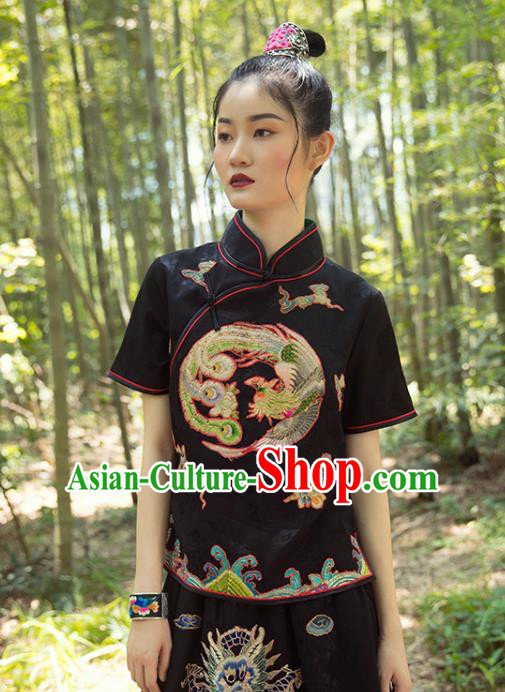 China Embroidery Phoenix Blouse National Clothing Tang Suit Brocade Shirt Women Costumes