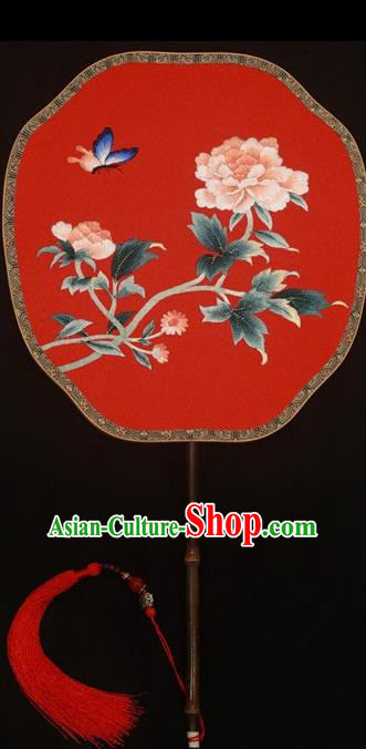 Top Grade Chinese Cheongsam Show Embroidered Fans Suzhou Embroidery Palace Fan Double Sides Silk Fan