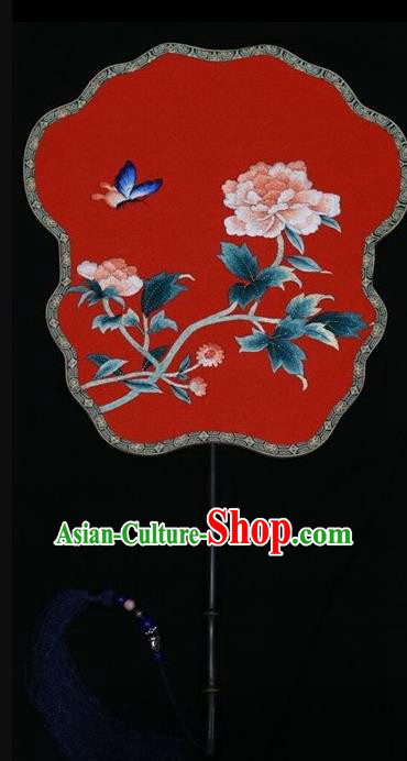 Double Side Embroidered Silk Fan China Suzhou Embroidery Palace Fan Traditional Peony Pattern Wedding Fans