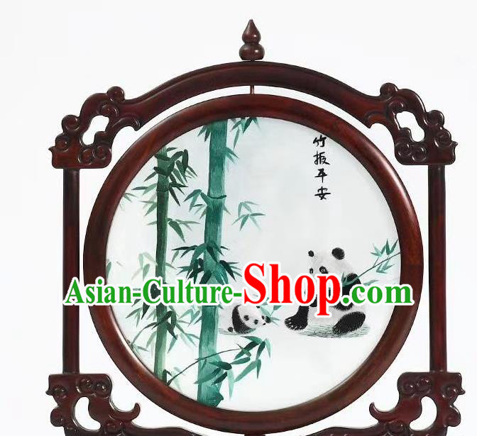 China Suzhou Embroidery Bamboo Painting Desk Screen Handmade Rosewood Table Decoration for Gift