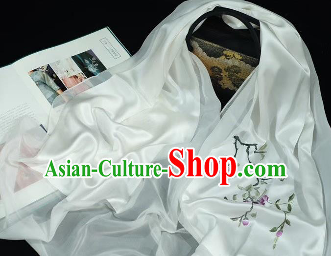China Embroidery Begonia White Silk Scarf Accessories Traditional Wedding Mother Cappa Exquisite Suzhou Embroidered Tippet