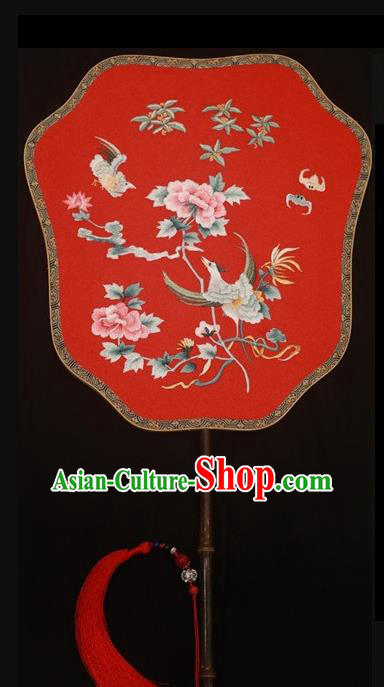 Chinese Traditional Silk Fan Stage Show Embroidered Round Fans Suzhou Embroidery Palace Fan Double Sides Pattern Fan