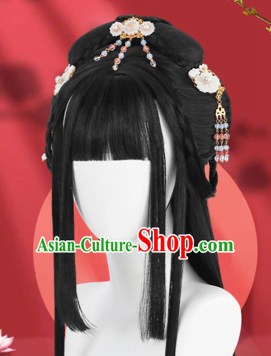 Chinese Jin Dynasty Court Lady Wigs Quality Wigs China Best Chignon Wig Ancient Palace Princess Wig Sheath and Hair Accessories