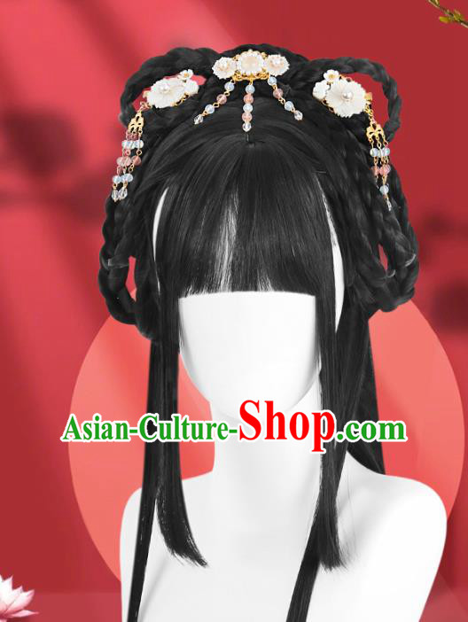 Chinese Jin Dynasty Palace Lady Bangs Wigs Quality Wigs China Best Chignon Wig Ancient Royal Princess Wig Sheath and Hairpins