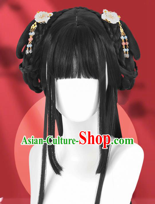 Chinese Jin Dynasty Young Lady Bangs Wigs Quality Wigs China Best Chignon Wig Ancient Princess Wig Sheath and Hairpins