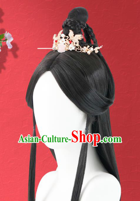 Chinese Jin Dynasty Royal Princess Wigs Quality Wigs China Best Chignon Wig Ancient Swordswoman Wig Sheath and Hair Crown