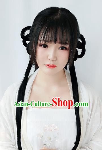 Chinese Ming Dynasty Young Girl Wigs Best Quality Wigs China Cosplay Wig Chignon Ancient Village Lady Wig Sheath